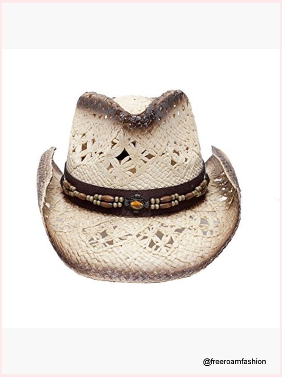 Straw Cowboy Hat with Vegan Leather Band & Beads, Shapeable Brim main image 4